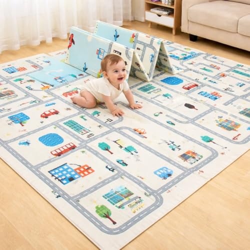 Toy Imagine Baby Play Mat for Floor Extra Large Reversible Foam Crawling Mat for Kids & Toddlers BPA-Free, Waterproof Infant Tummy time for Babies Indoor & Outdoor Use (195.5x147 cm, 0.6 cm Thick)