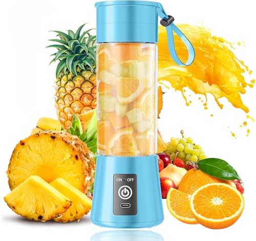 Toy O'Fun Portable 450ml Juicer Blender, 6-Blade USB Rechargeable Personal Mixer Bottle with Built-In Jar, Smoothie & Protein Shake Maker, Multicolor (J-2)