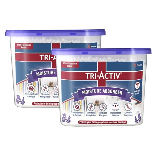 Tri-Activ Moisture Absorbers | Dehumidifier For Wardrobe, Closet, Shoe Rack | Absorption Capacity upto 600ml Each (Lavender, Pack of 2)