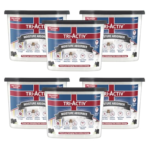 Tri-Activ Moisture Absorbers | Dehumidifier For Wardrobe, Closet, Shoe Rack | Absorption Capacity upto 600ml Each (Charcoal, Pack of 6)