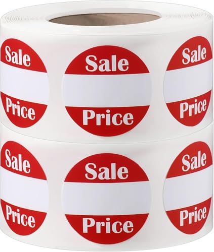 True-Ally 1000 PCS Round Sale Price Labels Garage Yard Sale Stickers 1 Inches / 25mm Round Red Self Adhesive Discount Pricing Retail Stickers for Retail Store (1 Roll (1000 Labels))
