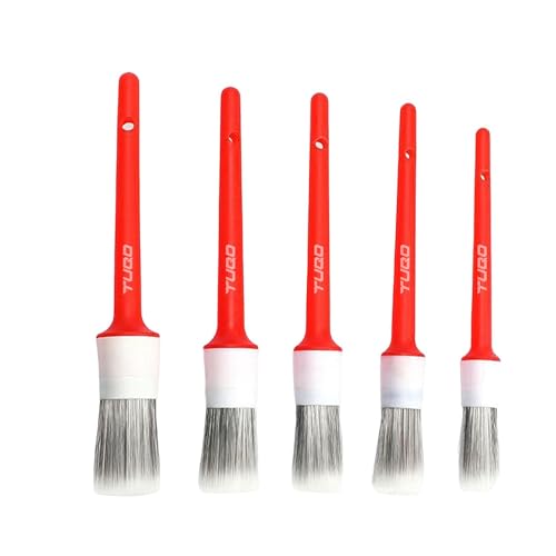 TUQO Car Detailing Brush Set | Soft Nylon Bristles for Interior, Dashboard, Leather, Air Vents & Wheels | Pack of 5 Multipurpose Cleaning Brushes | Durable & Lightweight | Red | TQ492