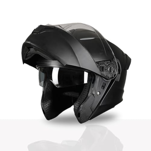TVS Racing SuperPose Smoked Dual Visor Flip Up Modular Helmet for Men and Women, ISI DOT Certified, ABS Shell, Quick Release Visor, Lightweight, Ventilated, Open Face to Full Face (Black/XL)