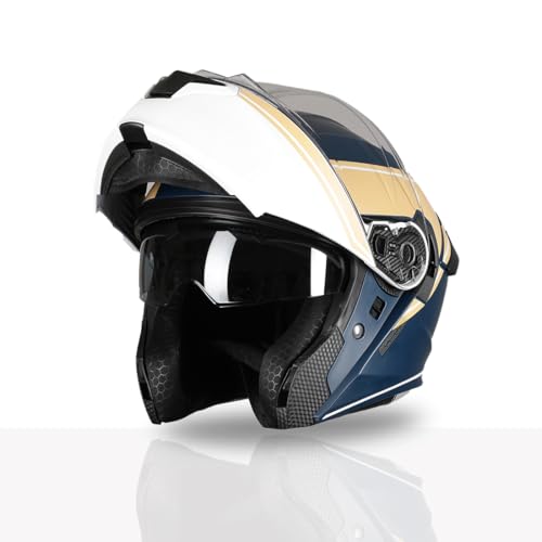 TVS Racing SuperPose Smoked Dual Visor Flip Up Modular Helmet for Men and Women, ISI DOT Certified, ABS Shell, Quick Release Visor, Lightweight, Ventilated, Open Face to Full Face (Teal-Gold/M)
