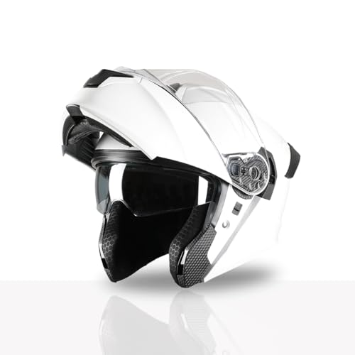 TVS Racing SuperPose Smoked Dual Visor Flip Up Modular Helmet for Men and Women, ISI DOT Certified, ABS Shell, Quick Release Visor, Lightweight, Ventilated, Open Face to Full Face (White/M)