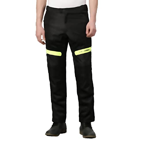 TVS Riding Pants for Men with CE Level-2 Knee Armor, High-Abrasion Resistance |Adjustable Comfort Fit Mesh for Ventilation|Day-Night Reflective Safety|Motorcycle Bike Accessories- (Black/Neon-M)