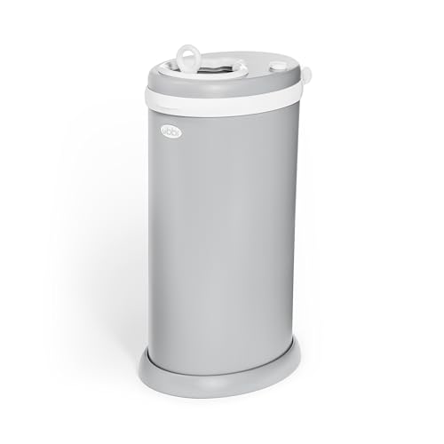 Ubbi Stainless Steel Portable Diaper Pail - 100% Odor Locking Diaper Disposable Bin with Child-Safe Lock, Easy To Use, Baby Nappy Dustbin, Use Regular Trash Bags, Capacity of 55 Diapers, Matte Grey