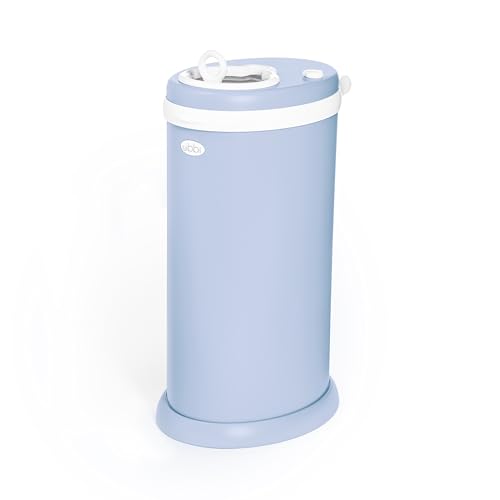 Ubbi Steel Odor Locking Portable Diaper Disposal Bin, No Special Bag Required, Easy To Use, Modern Design, Diaper Pail, No Smell Nappy Bin, Child Proof Lock, Capacity of 55 Diapers, Cloudy Blue
