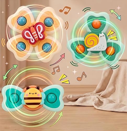 Umadiya® Baby Bath Toys Spinner Toy 3 PCS Spinners for Baby Toddlers Boys Girls Waterproof Suction Cup Spinning Top Rotating Montessori Learning Toy Sticks to Smooth Surface Return Gift for Kids