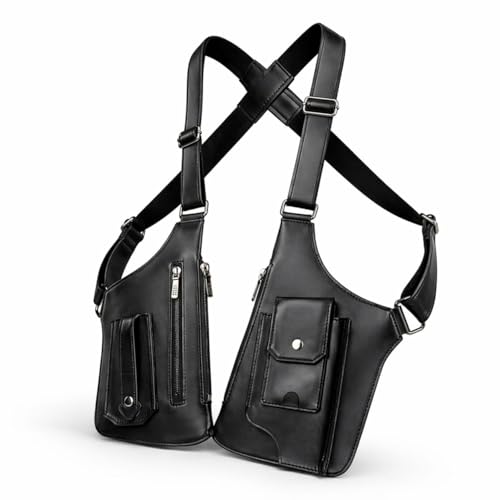Unisex Chest Rig Sling Bag, Cross Body Tactical Vest Bag with Adjustable Straps & Multiple Pockets, Lightweight Travel Bag, Black