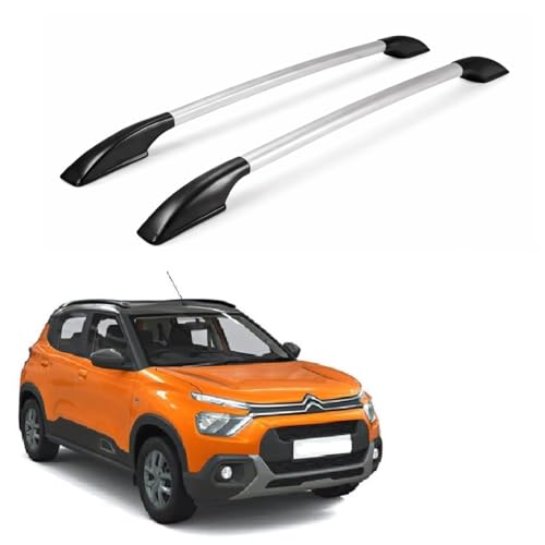 Universal Car Roof Rail Bars Set of 2 | Premium Metal Roof Rack with Plastic End Caps | Strong, Lightweight & Weather Resistant | Easy Installation | Silver & Black Suitable for Citroen C3