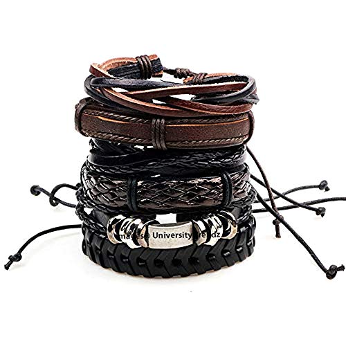 University Trendz Wrap Real Leather Base Metal Bracelet for Men (Brown) - Pack of 6 Pieces