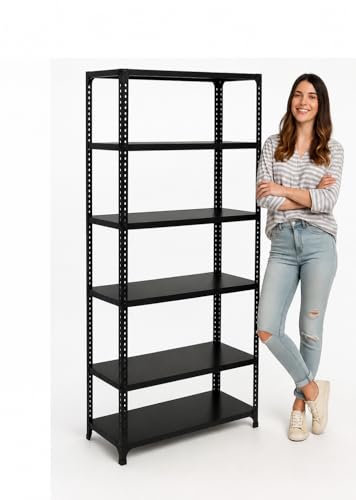 UrbanLuxe Heavy Duty Metal Storage Rack | Multipurpose Steel Shelving Unit for Home, Kitchen, Pantry, Garage, Office & Store Room | Powder Coated Rust Resistant Organizer Rack bin stoarge | Black