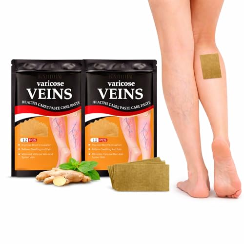 Varicose Veins Relief Patches for Legs (12 PCS) – Herbal Leg Support Patch with Turmeric & Natural Extracts – Comfortable Adhesive for Tired & Heavy Legs – For Men & Women