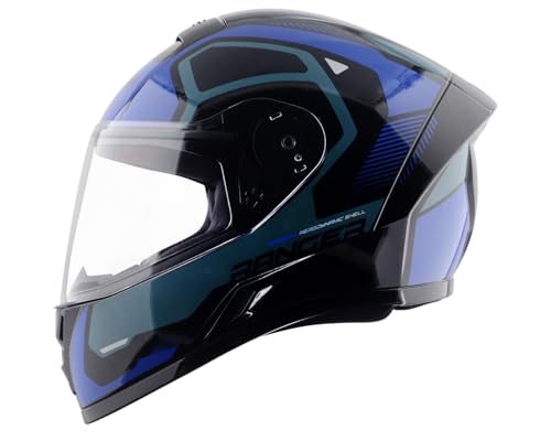 Vega Ranger DX Crew Full Face Riding Helmet with Lightweight Shell, Comfortable Liner, Shock Absorbing Interior, Ventilated Fit, Aerodynamic Build, and Modern Black Blue Styling Black Blue-L