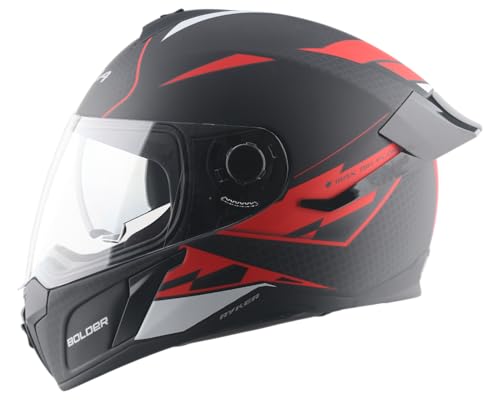 Vega Ryker Bolder ISI Certified Matt Finish Full Face Dual Visor Helmet for Men and Women Outer Clear Visor and Inner Smoke Sun Visor(Dull Black Red, Size:L)