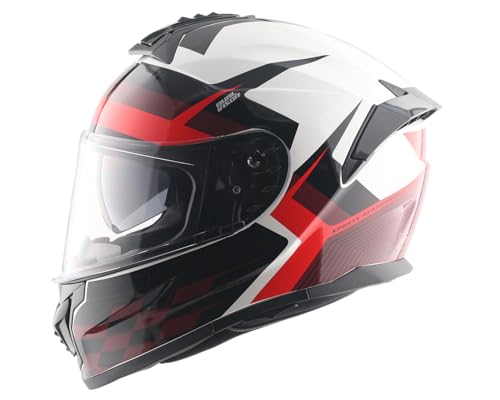Vega Zap DV Alliance Full Face Riding Helmet with Dual Visor, Shock Absorbing Liner, Comfortable Interior, Lightweight Shell, Aerodynamic Design, Ventilated Fit, and Modern White Red Styling White Red-M