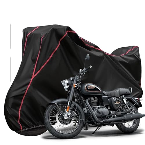 VELLON Bike Body Cover Compatible with Royal Enfield Bullet 350 Waterproof, Dust Proof, UV Rays Protective, Triple Stitching & Lightweight - Black with Red