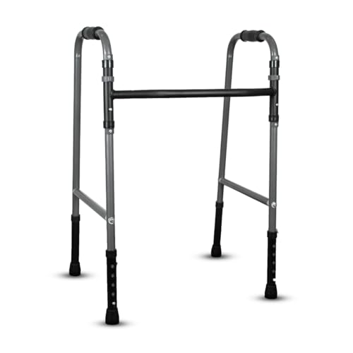 Venante Walker with Mild Steel Frame, Foldable, Lightweight Walking Aid for Elderly and Seniors, Adjustable Height Walker for Men and Women, Premium Rubber Shoes for Anti-Slip Grip (Grey)