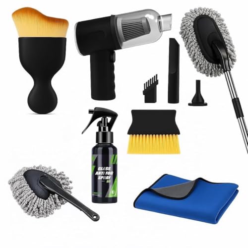 Verivue Mirrors 7 PCS Car Cleaning Kit with 3-in-1 Mini Vacuum Cleaner, Microfiber Cloth,Big Duster,Car Cleaning Sprey,Wheel Brush,AC Vent Brush&Interior Dust Brush,for velar,Truck