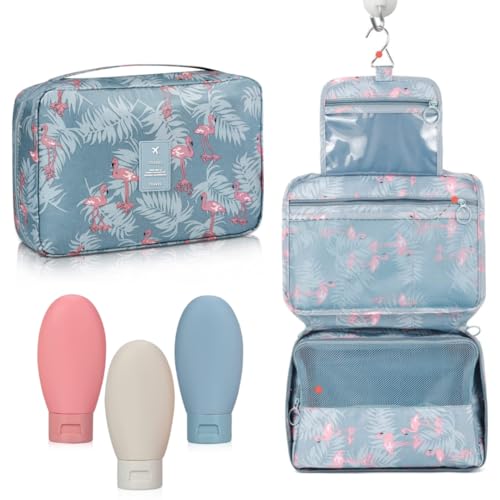 VHKD Hanging Cosmetic Toiletry Bag for Men Women Travel Organizer Accessory Toiletry Cosmetics Bag Nylon Waterproof Makeup Shaving Kit Pouch Bag for Men Women (Blue Combo 1, Cosmetic Bag)