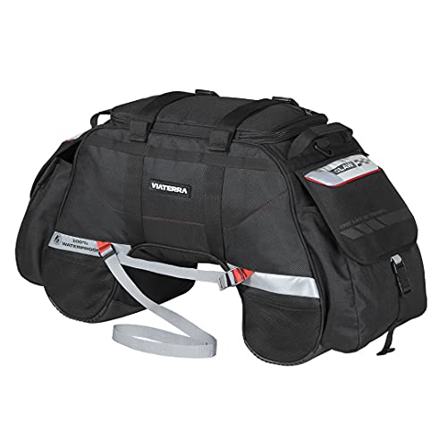 ViaTerra 100% Waterproof Claw Motorcycle Tail Bag (72L, Black) I Roll top Construction with Inner Liner I Free Outer Rain/Dust Cover I Fits Most Bikes