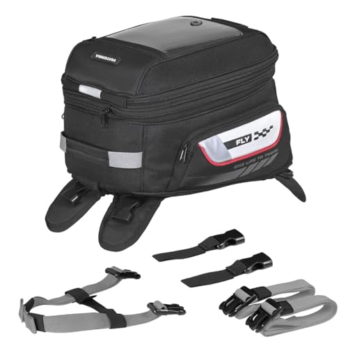 ViaTerra Fly Universal Motorbike Tank Bag (22 litres expanded) with Rain Cover/Dust Cover | Compatible with All Motorcycles (Fiber and Metal Tanks)
