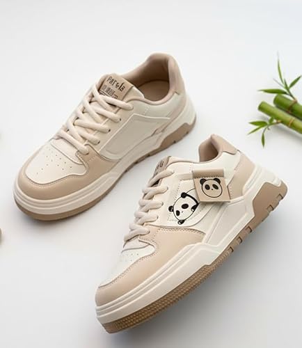 VIGENT Sneakers for Women Comfortable Synthetic Leather Shoes for Woman, Lace-Up Casual Girls Shoe, Lightweight Sneaker Shoes for Woman Beige