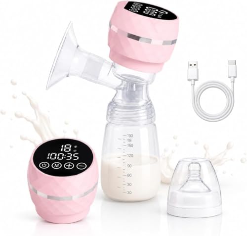 VISHARNI Rechargeable Breast Pump Electric with Digital Display, BPA-Free Breast Milk Extractor, Adjustable Suction Control, Anti-Backflow Protection, Portable Nursing Pump