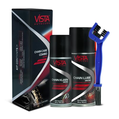 Vista Auto Care Chain Care Combo | Chain Kleen + Chain Lube + Brush | Premium Bike Chain Cleaner & Lubricant Kit | Removes Tough Grease | Prevents Rust | Enhances Chain Life (Chain Care Combo Micro)