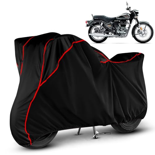 VOICO Water Resistant Bike Cover Dustproof UV Protection Bike Body Cover Compatible with Bullet 350 All-Weather Protection with Red Piping - Black