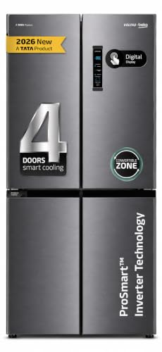 Voltas Beko, A Tata Product, 522 L, Inverter, Convertible, Frost Free, French Four Door Side by Side Refrigerator (2026 Model, R4D522/FPV3N0RXID, Inox, with Harvest Fresh Technology)
