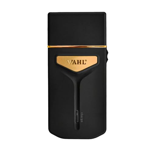 Wahl Travel Shaver USB, 0.4 mm cutting length, 45 minutes run time, Perfect travel companion with USB charging facility, Extra Cutting blade and foil to move along the contours, Black & Gold - 3025441IN