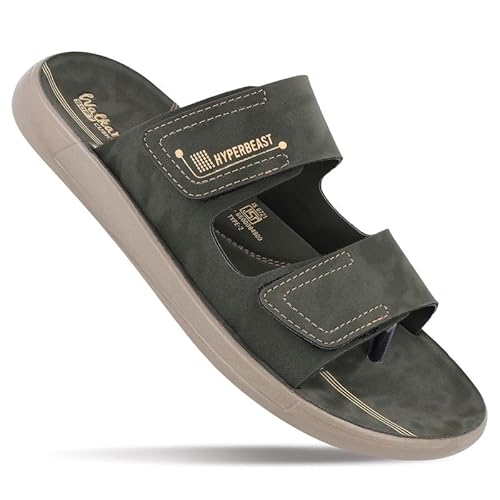 WALKAROO Men’s Casual Sandals with Cushion Sole, Adjustable Hook & Loop Strap, Lightweight PU Sole, Slip Resistant Daily Wear Comfort Sandals for Men- WGR53156 Olive