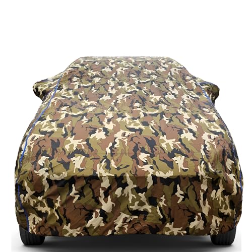 Waterproof Car Body Cover for Maruti Alto 800 with Mirror Pocket, Triple Stitched Jungle Print Camouflage Design Long Lasting (JANGAL)
