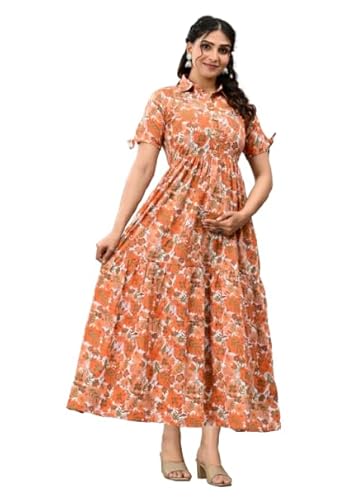 Wear Wish Women’s Cotton Maternity & Feeding Gown | Soft Nursing Nighty for Pregnancy | Front Zip Feeding Dress | Comfortable Cotton Sleepwear for Expecting & New Moms