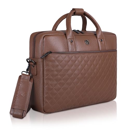 WildHorn Nero Weave Pro Leather Laptop Bag for Men | Handcrafted | Woven Texture, Adjustable Shoulder Strap, Fits 15.6-Inch Laptop | Ideal for Office, Travel, Daily Use - 1 Year Warranty (WALNUT)