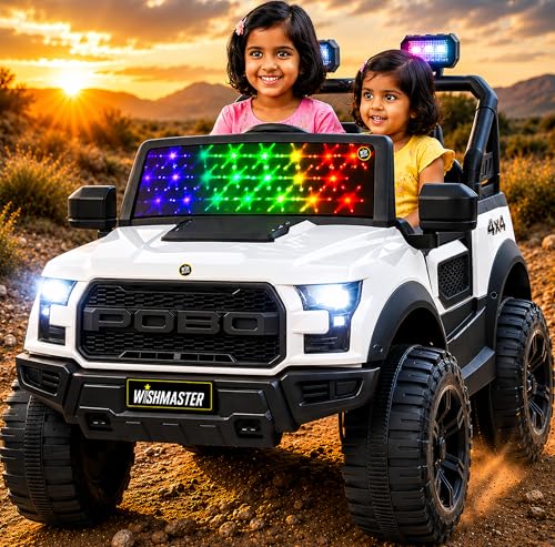 Wish Master 4x4 Off-Road Electric Ride-On Jeep for Kids | 12V Battery, Remote & Manual Drive | Big Size Jeep with Music, Lights & Safety Belt | EV Cars for Kids