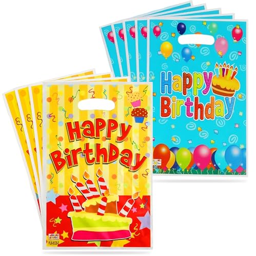 Wobbox Guddy Bags - Kids Birthday Party Favor Bags, Goody Bag for Return Gifts, Colorful Small Reusable Gift Wrapping Bag for Kids Happy Birthday Theme (20Pcs) (Set of 2)