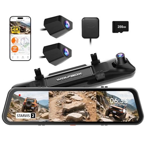 WOLFBOX G900 Tripro Bumper Version Dash Cam for Car, 3 Channel 4K Mirror Dashcam, 8MP STARVIS 2 IMX678, 4K+2.5K+1080P Car Dash Camera Front and Rear Bumper, 5.8GHz WiFi, Voice Control, 256GB Card, GPS