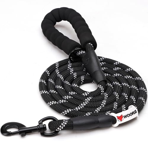 Wooflix Heavy Duty Nylon Dog Leash | Anti Slip Padded Handle Long Dog Leash | Highly Reflective Leash for Dogs | Dog Rope for Medium & Large Dogs | Dog Training Leash | (Black, 5 Feet Long)