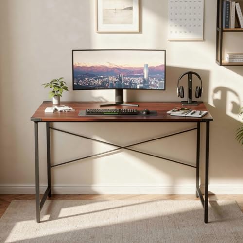 wow craft Study Table for Home | Computer Desk with Black Metal Frame & Engineered Wood Top | Space Saving Office Desk for Work from Home (Brown)
