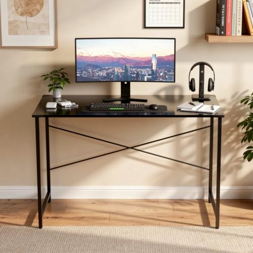 wow craft Study Table for Home | Computer Desk with Black Metal Frame & Engineered Wood Top | Space Saving Office Desk for Work from Home (Black)