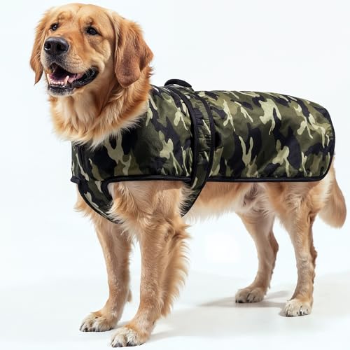 Wow Dog Winter Fleece Jacket (Camouflage Army,(5XL) 28 Inch)|Ultra Warm Coat for Grown Large Adult Dogs|Windproof, Adjustable & Easy to Clean|Ideal for Cold Weather|Indoor & Outdoor Use(Pack of 1)
