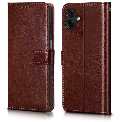 WOW IMAGINE Shock Proof Flip Cover Back Case Cover for Samsung Galaxy M17e 5G | F70e 5G | M07 | F07 | A07 | A07 5G (Flexible | Leather Finish | Card Pockets Wallet & Stand | Brown)