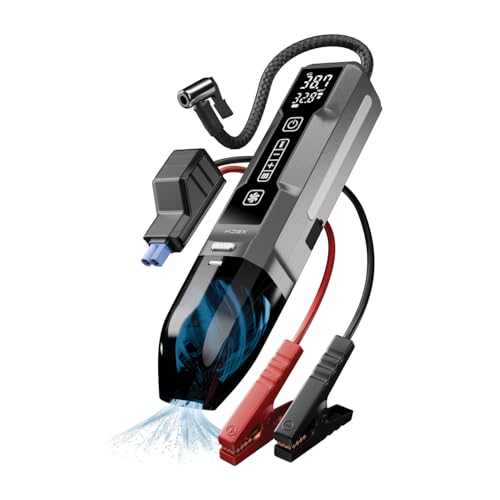XECH 4-in-1 Car Vacuum Cleaner Cordless with Tyre Inflator, Jump Starter & Emergency Light | Portable Car Emergency Kit, 150 PSI Air Pump, 600A Battery Booster (SuperVac)