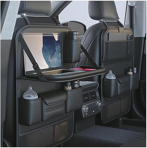 Xfopz 1 Pack PU Leather Car Backseat Organizer with Foldable Table Tray, Car Storage Organizer with Tablet Holder, Car Seat Back Protectors Kick Mats Travel Accessories