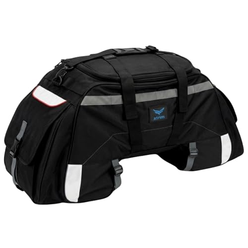 Xtrim 72L Claw Motorcycle Tail Bag with Carry Straps, 100% Waterproof with Inner Liner, Rear Riding Bag with MOLLE Loops, One Side Pocket & Mesh Pocket Inside, Reflective Panels, 4-Point Mounting