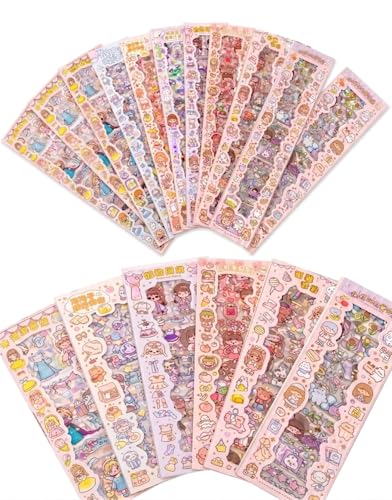 YBN 20 Sheets Premium Kawaii Cartoon Sticker Set – Waterproof PET Transparent Washi Stickers Decals, Aesthetic Pink Theme for Junk Journaling, Scrapbooking, Water Bottles & DIY Crafts (Random Design)