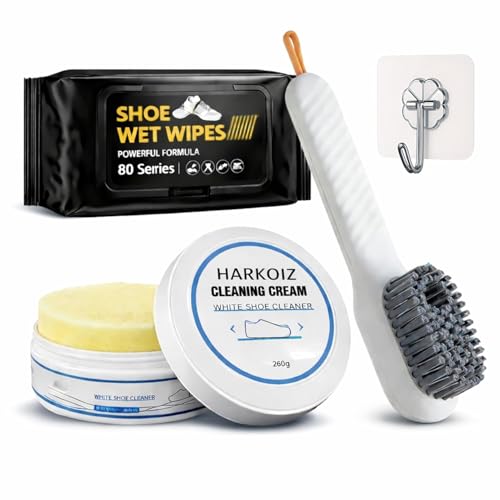 Ydbv White Shoe Cleaning Kit with 80pcs Wipes, 260gm Cream and Brush, Compatible with Leather, Synthetic, Mesh, Footwear Care Kit, Pack of 3 (Black)